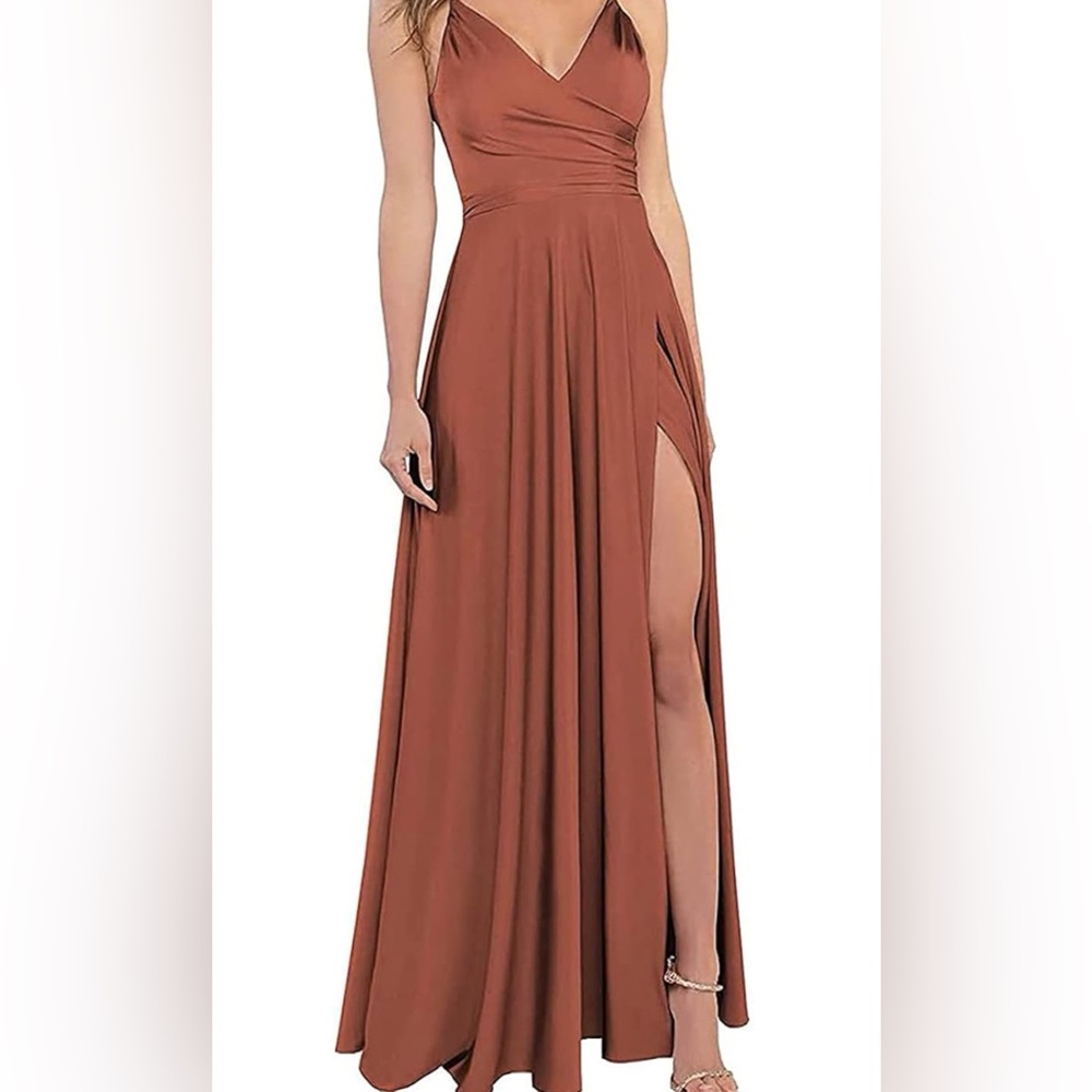 Off Shoulder, Long Pleat Chiffon Aline Slit Formal Dress w/ pockets